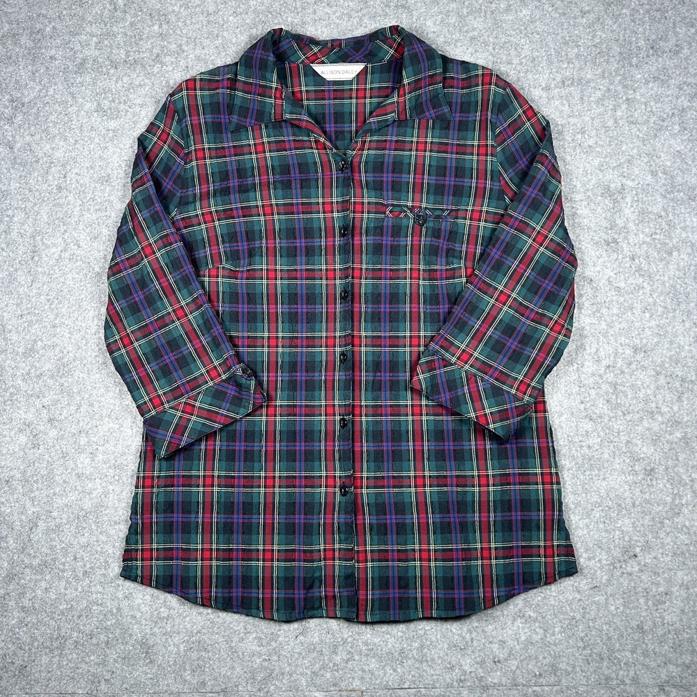 Allison Daley Button Down Shirt Blouse Women's Size Large Plaid Multicolour